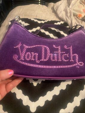 Von Dutch Purple Velvet Mini Shoulder Bag